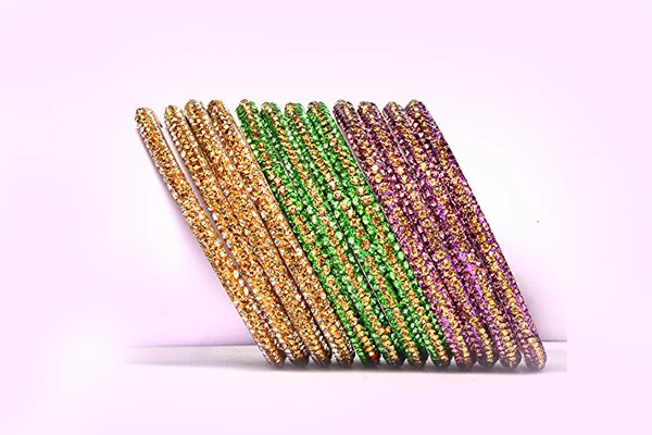 Classic glass bangles featuring intricate stone design
