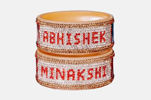 Husband and wife name bangles in colorful glass