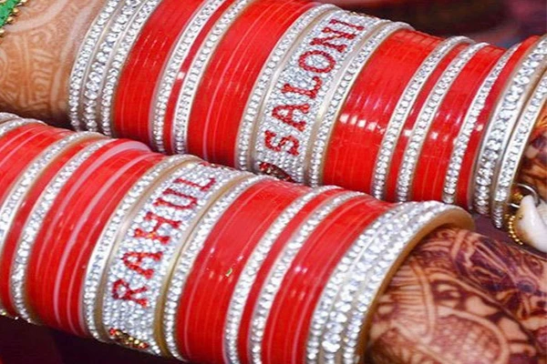 Bridal glass name bangles with decorative designs